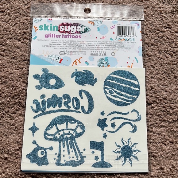 LOT 40 Savvi Skin Sugar Glitter Tattoos Gold Blue Cosmic Sun Stars Alien Planets - Picture 6 of 6